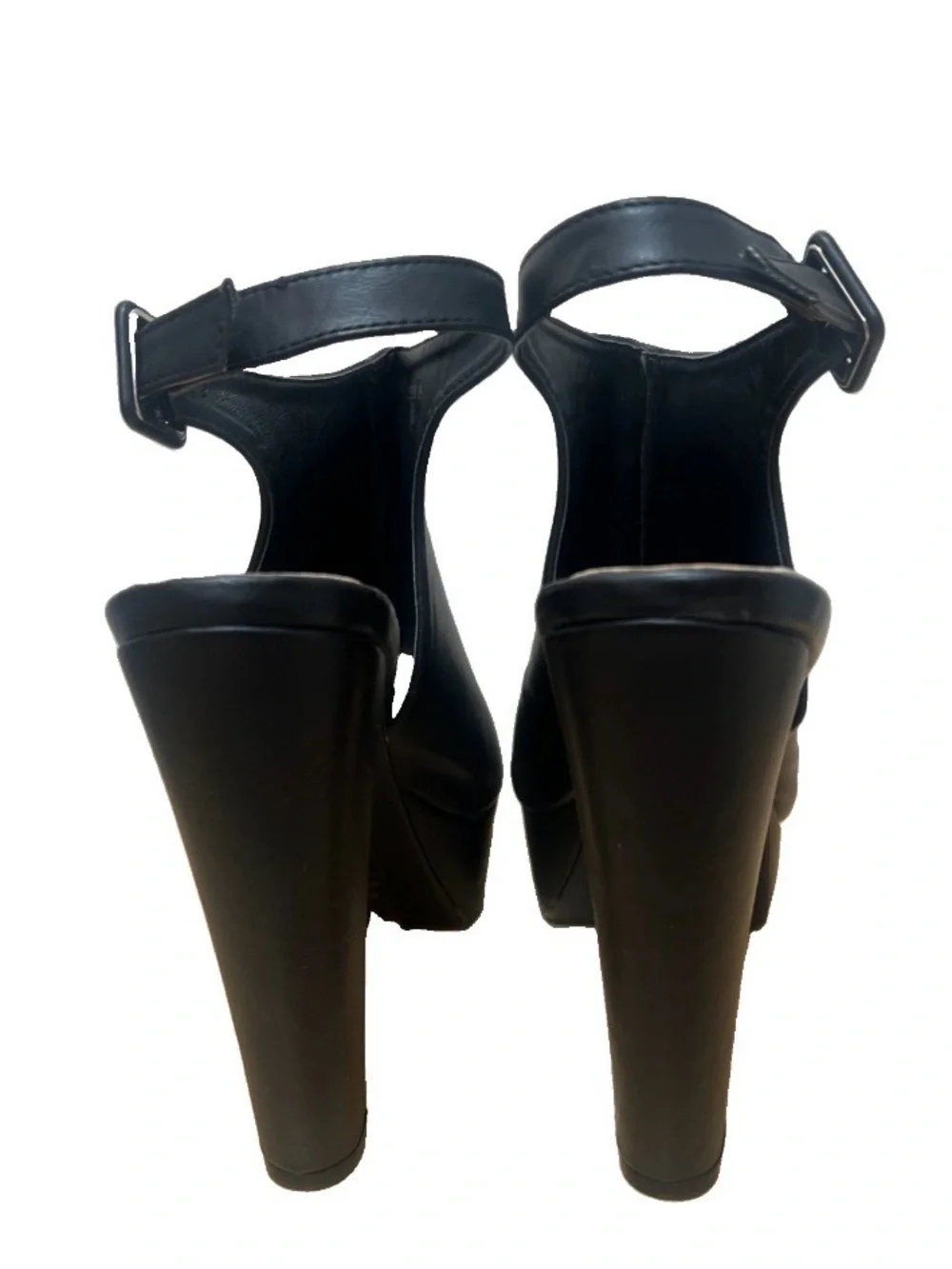 Mascotte Black Peep-Toe Platform Heels with Ankle Strap 10